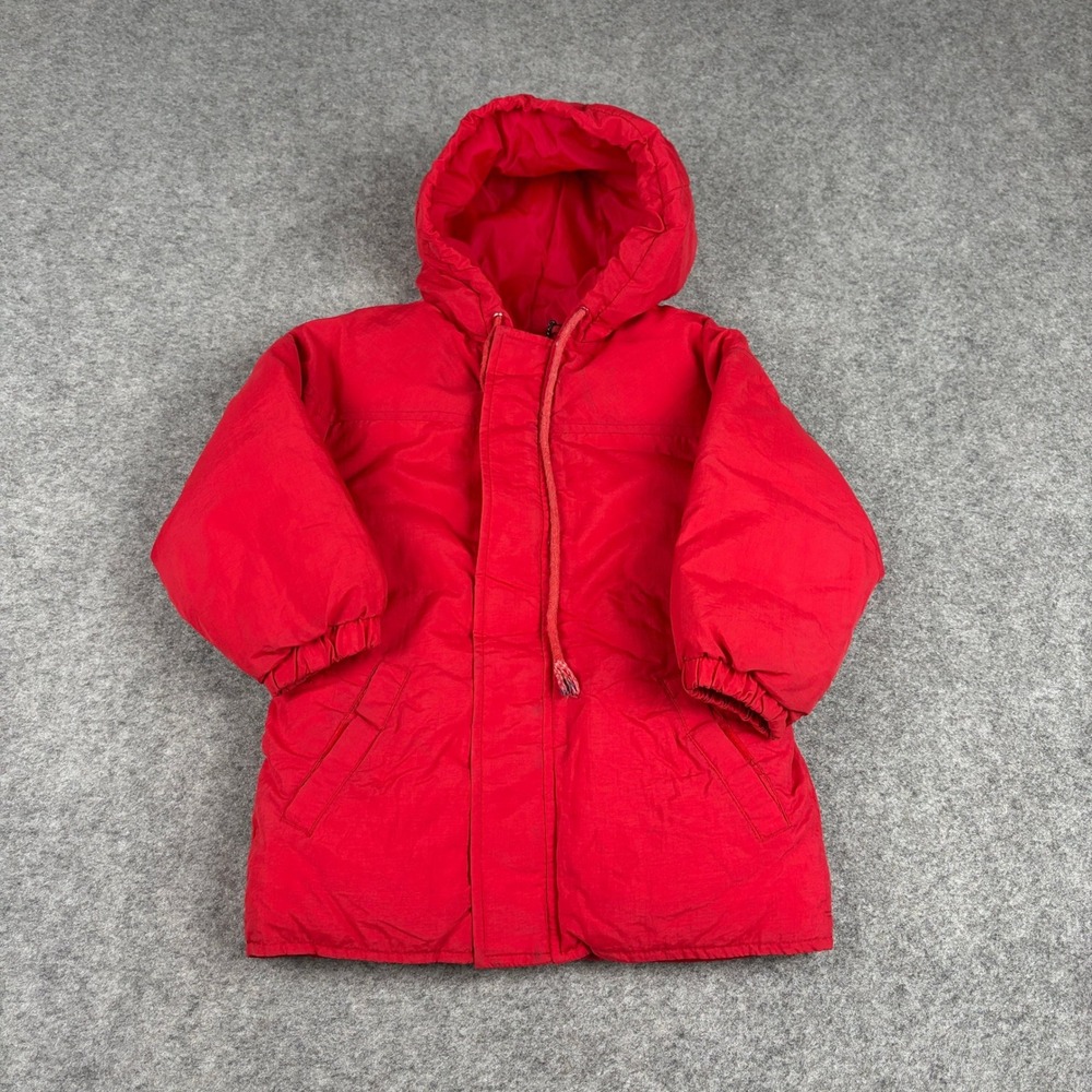The Company Store Puffer Jacket Kids Size 4T Red Hooded Vintage 90s Winter Parka